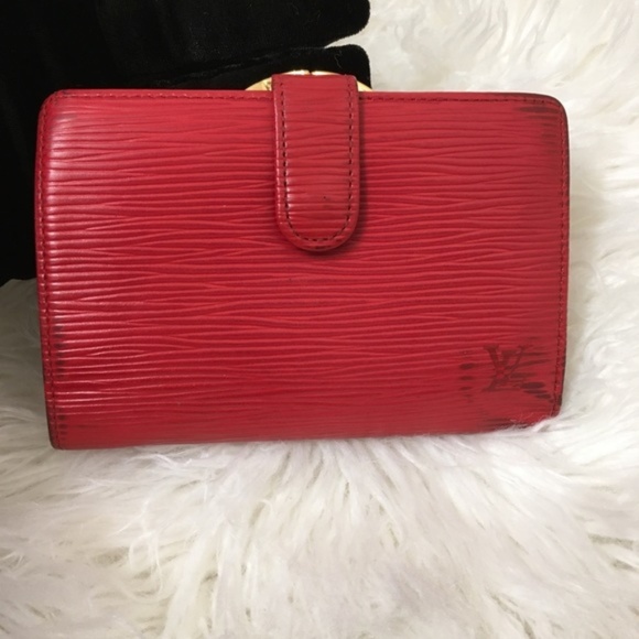 authentic louis vuitton red epi wallet multi funti